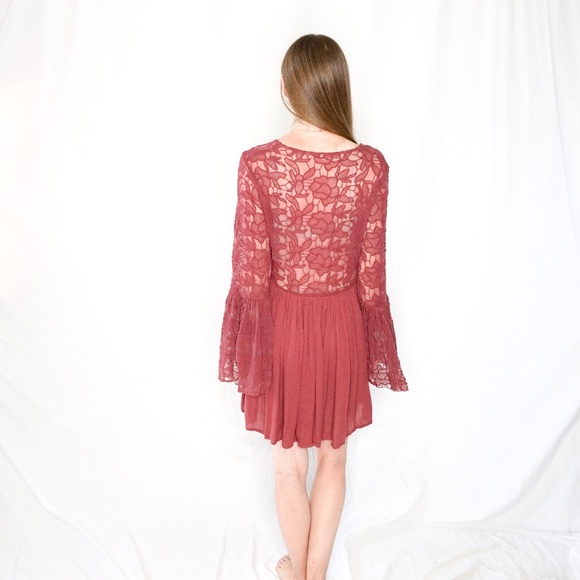 FREE PEOPLE Red Floral Lace Knit Tunic Dress Bell - Picture 4 of 7